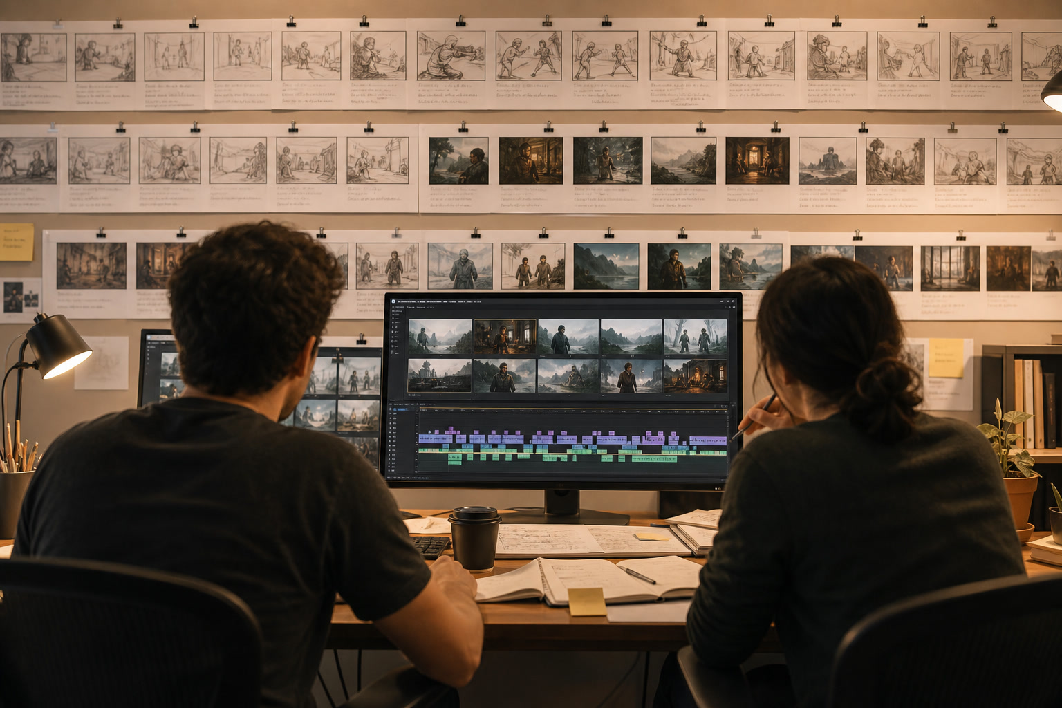 A production desk where approved characters have to survive the next shot