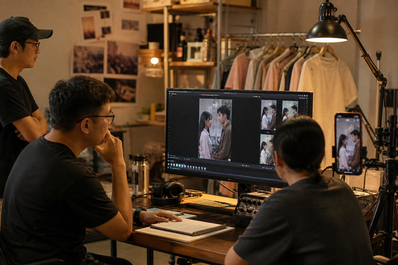 A small production room where vertical episodes take shape on the screen