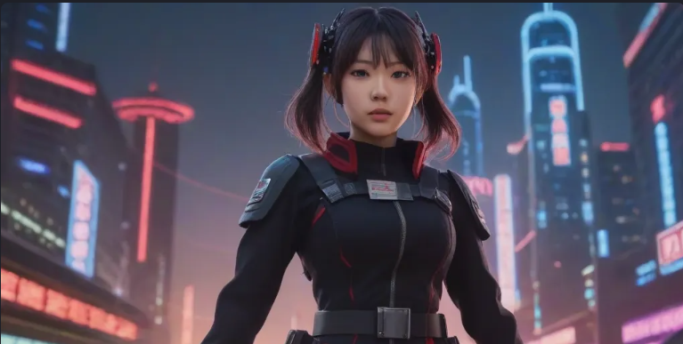 A sci-fi image of a Japanese girl