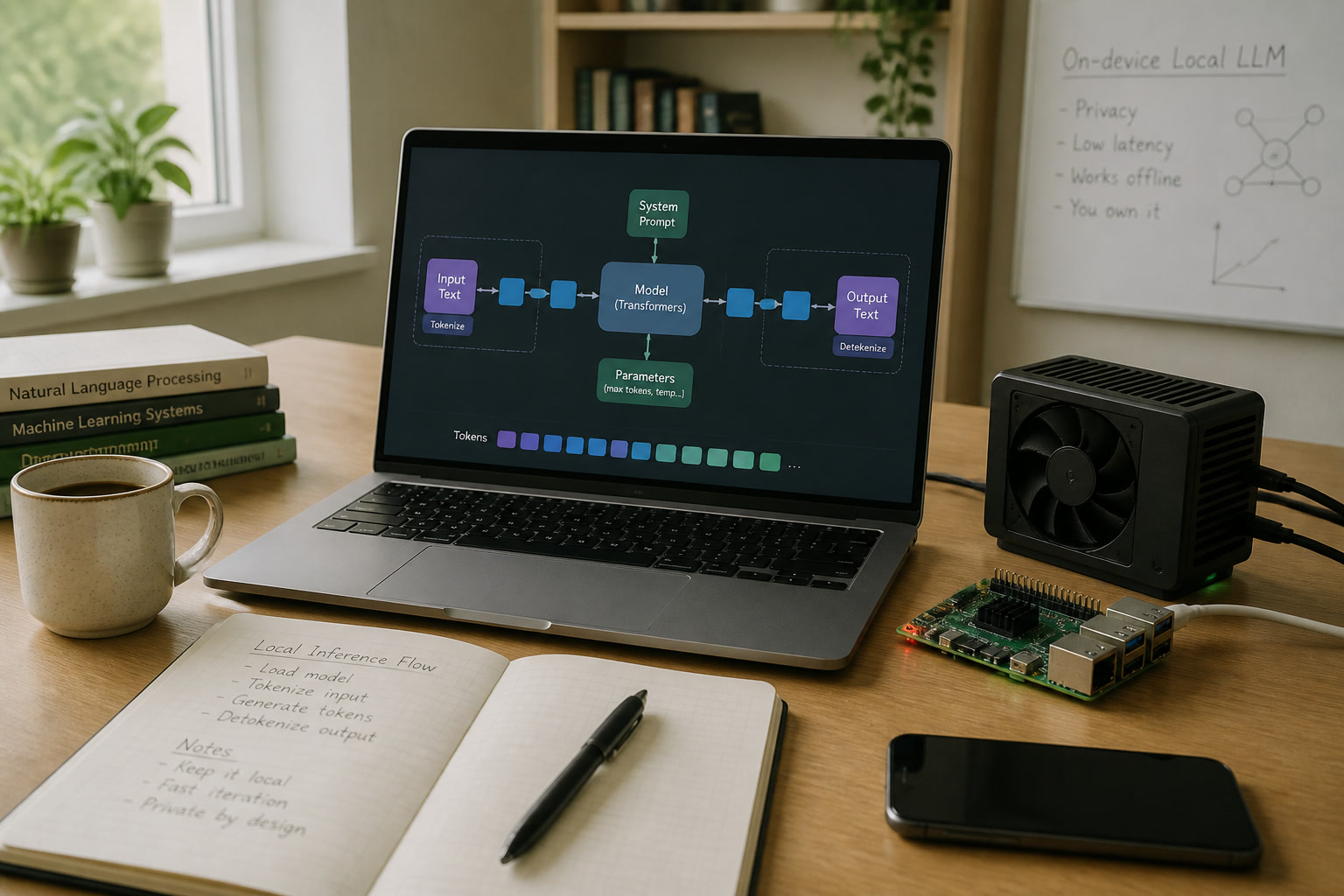 A laptop and a compact local setup ready for a reasoning model